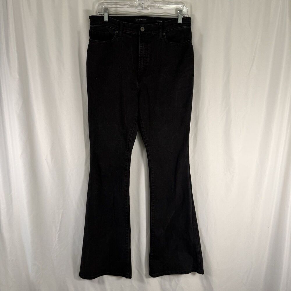 Banana Republic High Rise Flare Jeans Women's 30 Long Black Denim Wide Leg